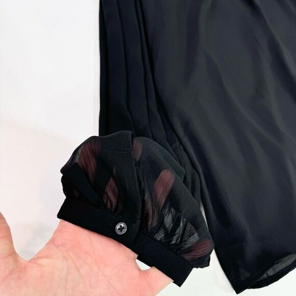 Talbots Top Womens Large Black Solid Long-Sleeve Boat Neck Drawstring Blouse NWT - Picture 8 of 10